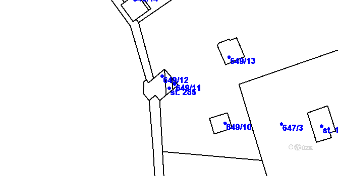 Parcela st. 255 v KÚ Malešín, Katastrální mapa