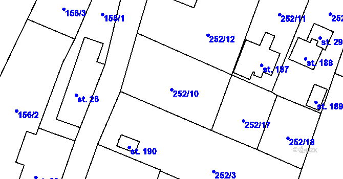 Parcela st. 252/10 v KÚ Malešín, Katastrální mapa
