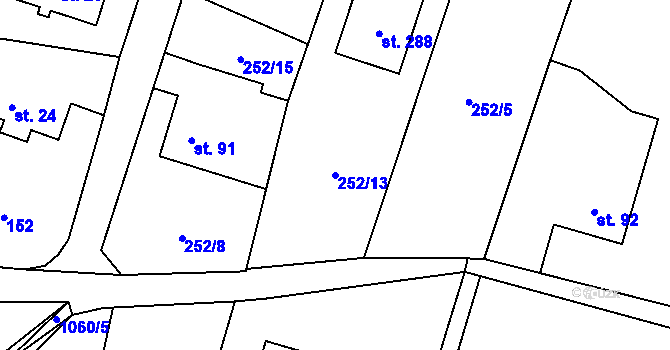 Parcela st. 252/13 v KÚ Malešín, Katastrální mapa