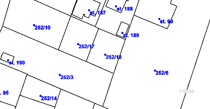 Parcela st. 252/18 v KÚ Malešín, Katastrální mapa