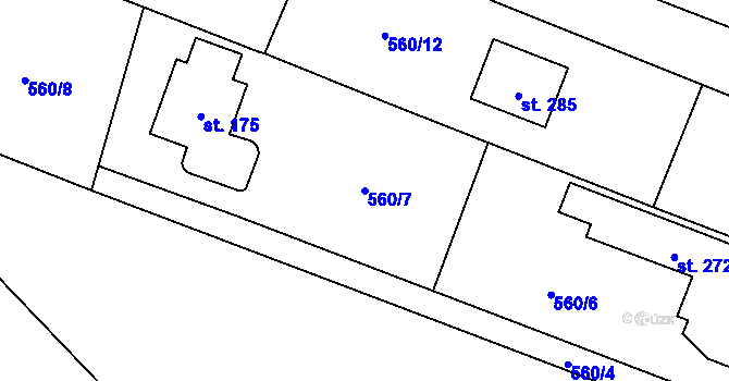 Parcela st. 560/7 v KÚ Malešín, Katastrální mapa