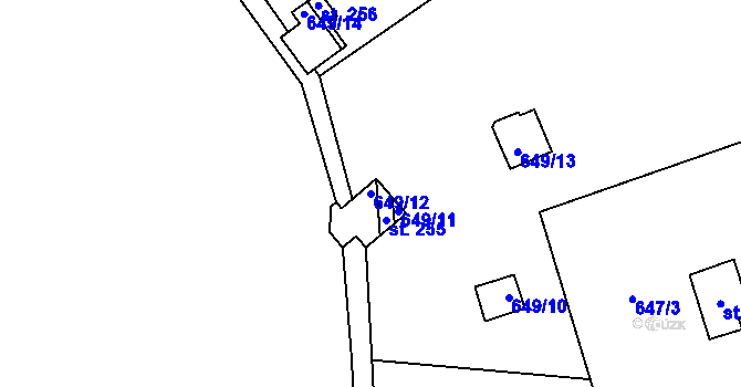 Parcela st. 649/12 v KÚ Malešín, Katastrální mapa