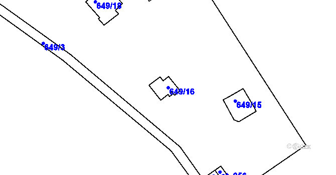 Parcela st. 649/16 v KÚ Malešín, Katastrální mapa