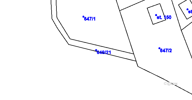 Parcela st. 649/21 v KÚ Malešín, Katastrální mapa