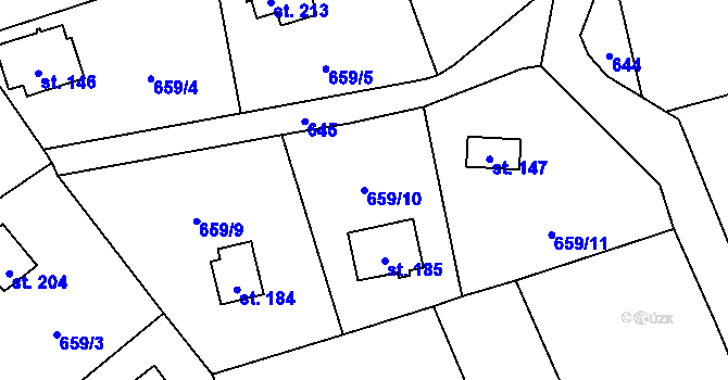Parcela st. 659/10 v KÚ Malešín, Katastrální mapa