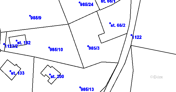 Parcela st. 985/3 v KÚ Malešín, Katastrální mapa