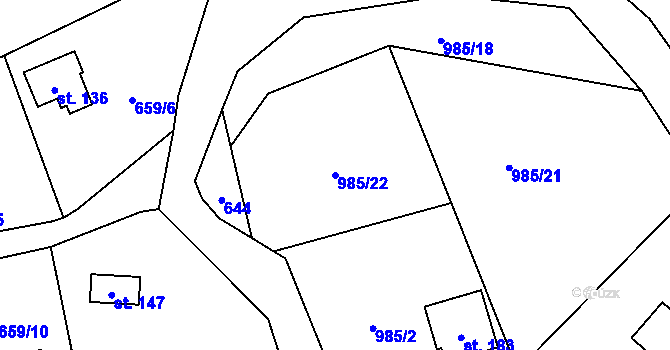 Parcela st. 985/22 v KÚ Malešín, Katastrální mapa