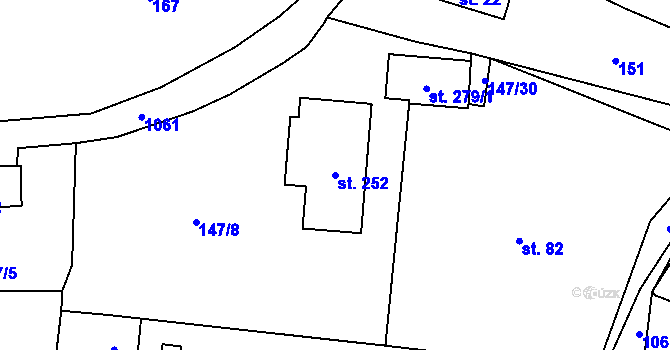 Parcela st. 252 v KÚ Malešín, Katastrální mapa