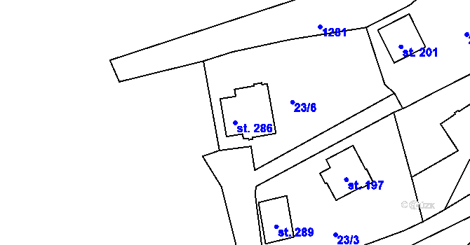 Parcela st. 286 v KÚ Malešín, Katastrální mapa