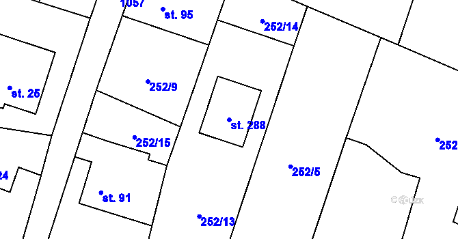 Parcela st. 288 v KÚ Malešín, Katastrální mapa
