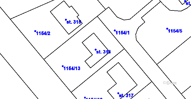 Parcela st. 316 v KÚ Malešín, Katastrální mapa