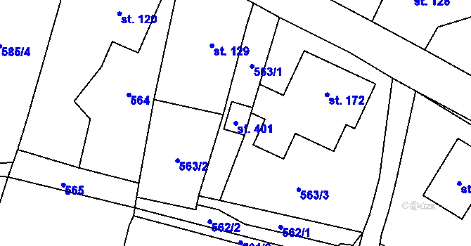 Parcela st. 401 v KÚ Řehlovice, Katastrální mapa