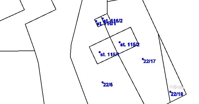Parcela st. 115/1 v KÚ Řehořov, Katastrální mapa