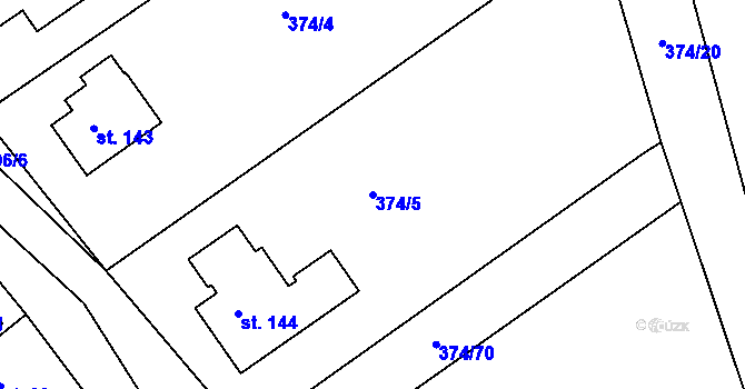 Parcela st. 374/5 v KÚ Řehořov, Katastrální mapa