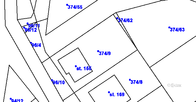 Parcela st. 374/9 v KÚ Řehořov, Katastrální mapa