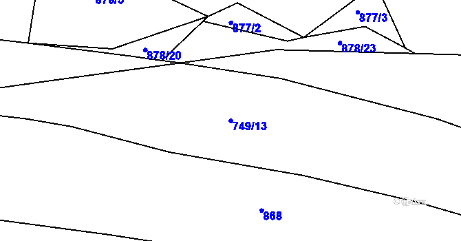 Parcela st. 749/13 v KÚ Řehořov, Katastrální mapa