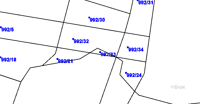 Parcela st. 992/33 v KÚ Řehořov, Katastrální mapa