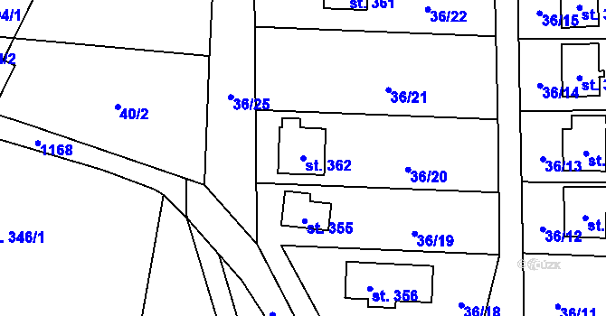 Parcela st. 362 v KÚ Řeka, Katastrální mapa