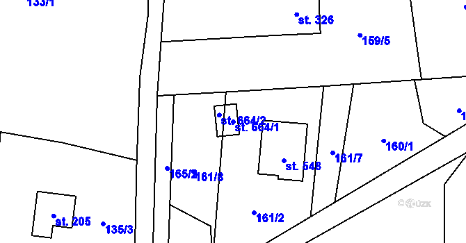 Parcela st. 664/1 v KÚ Řeka, Katastrální mapa