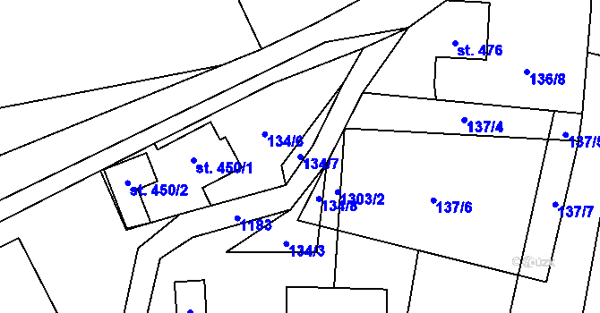 Parcela st. 134/7 v KÚ Řeka, Katastrální mapa