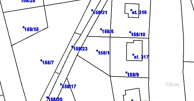 Parcela st. 158/1 v KÚ Řeka, Katastrální mapa