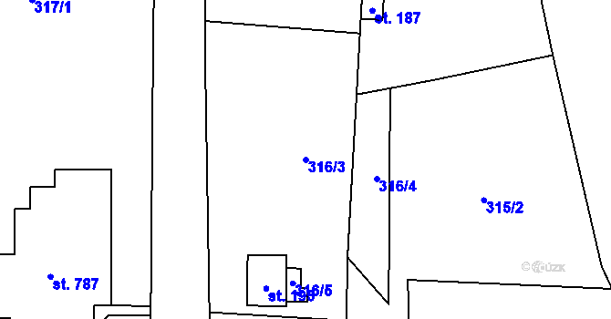 Parcela st. 316/3 v KÚ Řeka, Katastrální mapa