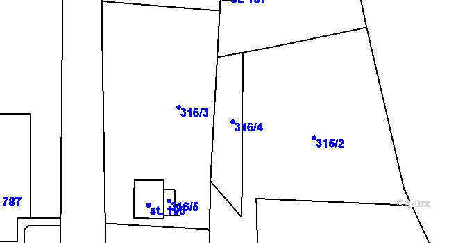 Parcela st. 316/4 v KÚ Řeka, Katastrální mapa