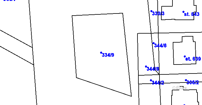 Parcela st. 334/9 v KÚ Řeka, Katastrální mapa