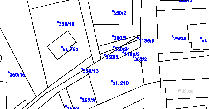 Parcela st. 350/3 v KÚ Řeka, Katastrální mapa