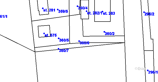 Parcela st. 360/6 v KÚ Řeka, Katastrální mapa