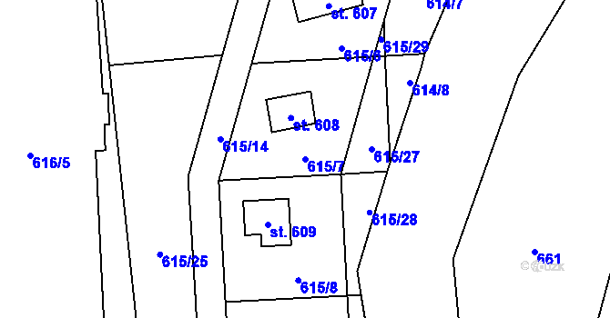 Parcela st. 615/7 v KÚ Řeka, Katastrální mapa