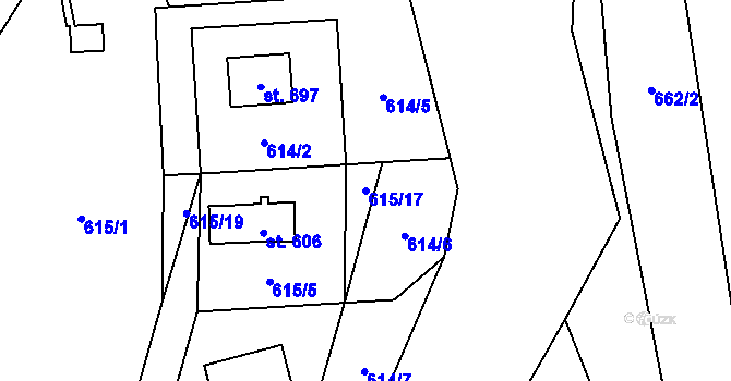 Parcela st. 615/17 v KÚ Řeka, Katastrální mapa