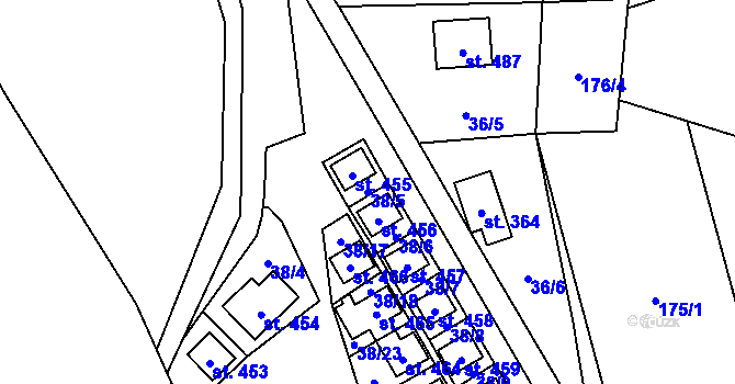 Parcela st. 38/5 v KÚ Řeka, Katastrální mapa