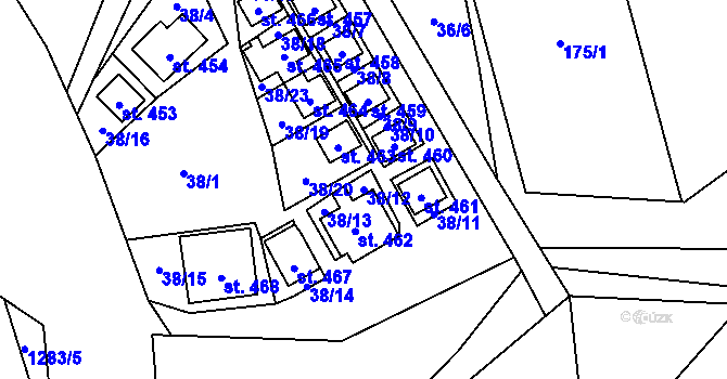 Parcela st. 38/12 v KÚ Řeka, Katastrální mapa