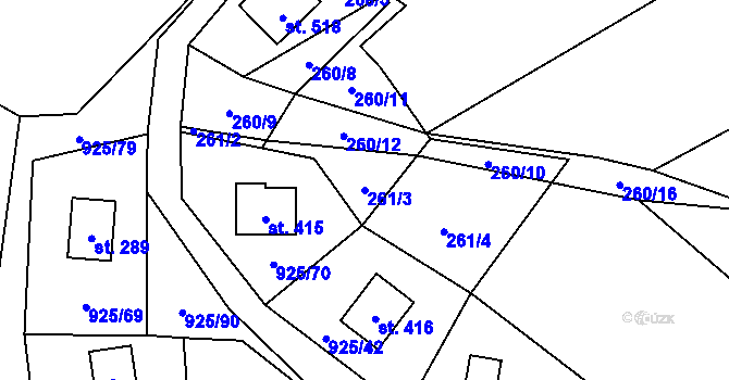 Parcela st. 261/3 v KÚ Řeka, Katastrální mapa