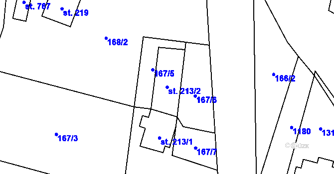 Parcela st. 213/2 v KÚ Řeka, Katastrální mapa