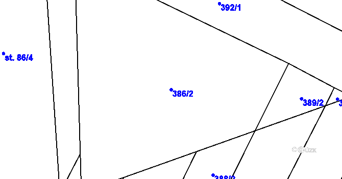 Parcela st. 386/2 v KÚ Libákovice, Katastrální mapa