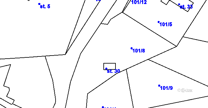Parcela st. 101/3 v KÚ Plevňov, Katastrální mapa