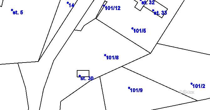 Parcela st. 101/8 v KÚ Plevňov, Katastrální mapa