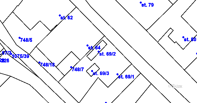 Parcela st. 69/2 v KÚ Řenče, Katastrální mapa