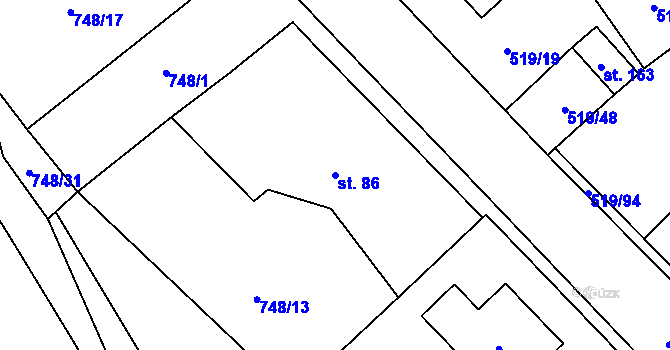 Parcela st. 86 v KÚ Řenče, Katastrální mapa