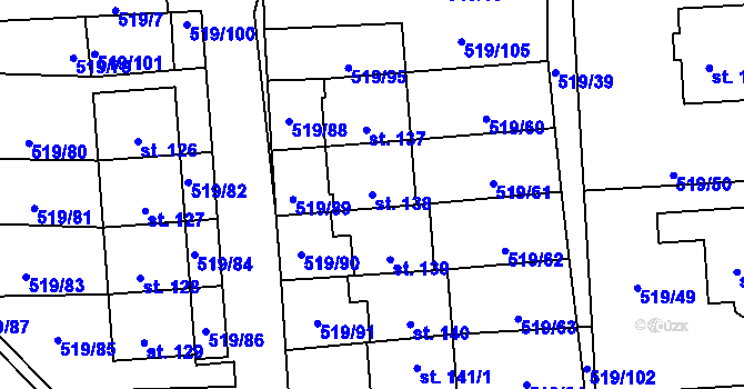 Parcela st. 138 v KÚ Řenče, Katastrální mapa