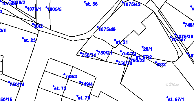 Parcela st. 750/21 v KÚ Řenče, Katastrální mapa