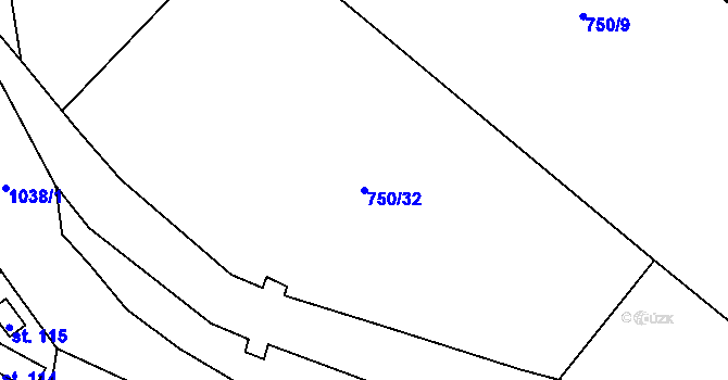 Parcela st. 750/32 v KÚ Řenče, Katastrální mapa