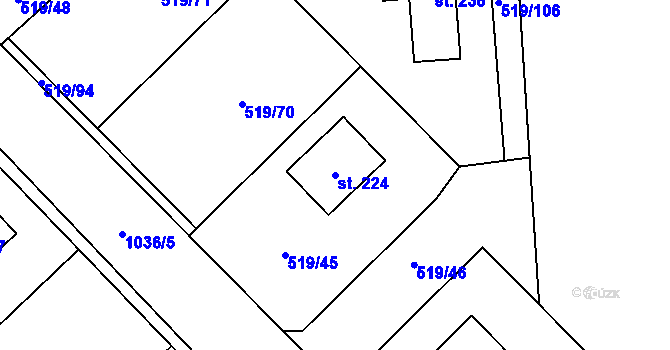 Parcela st. 224 v KÚ Řenče, Katastrální mapa