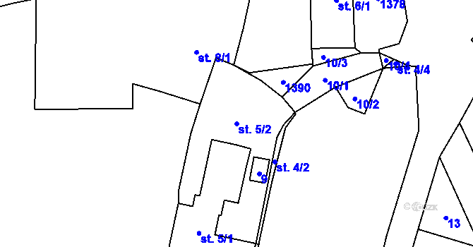 Parcela st. 5/2 v KÚ Řendějov, Katastrální mapa