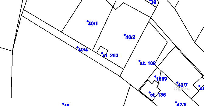 Parcela st. 203 v KÚ Řendějov, Katastrální mapa