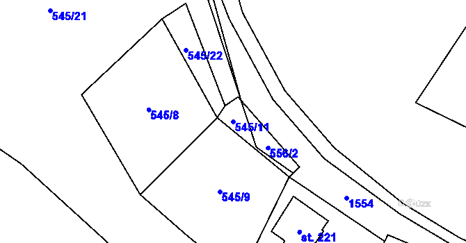 Parcela st. 545/11 v KÚ Řendějov, Katastrální mapa