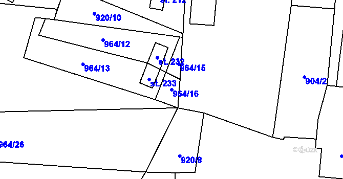 Parcela st. 964/16 v KÚ Řendějov, Katastrální mapa
