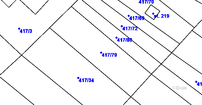 Parcela st. 417/79 v KÚ Řendějov, Katastrální mapa